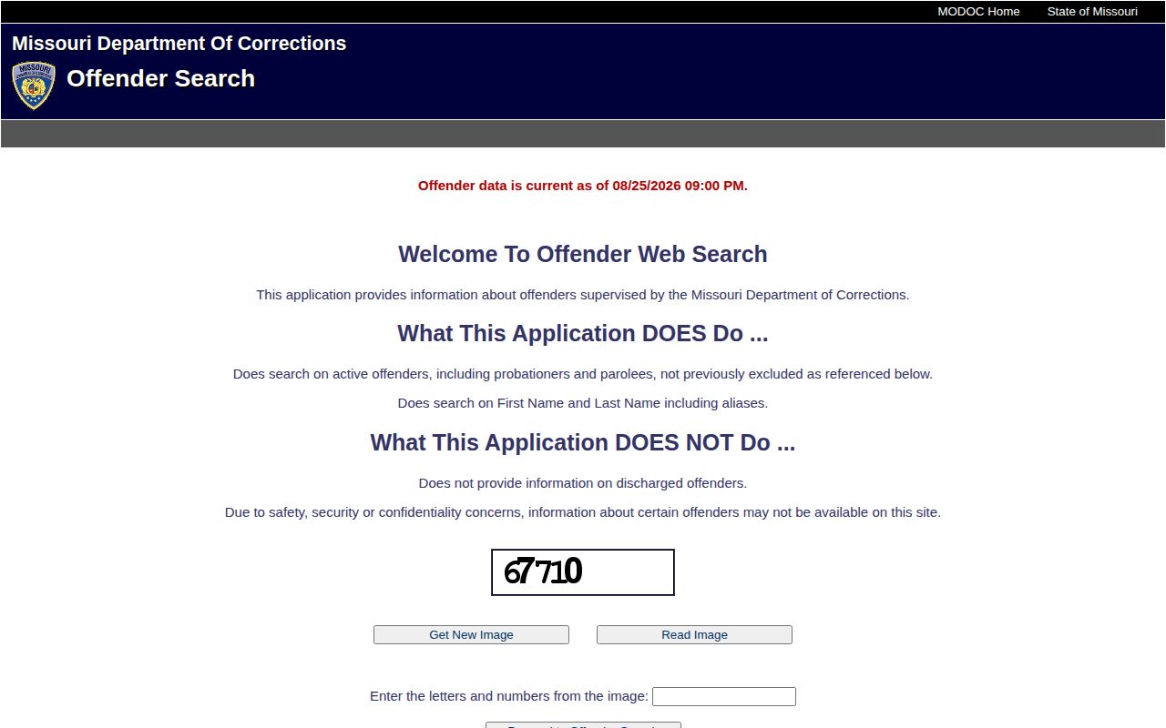 Jackson County related Missouri DOC offender record search