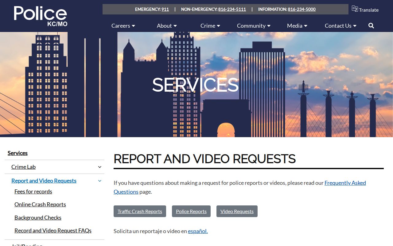 KCPD Criminal Records request page for Kansas City booking records